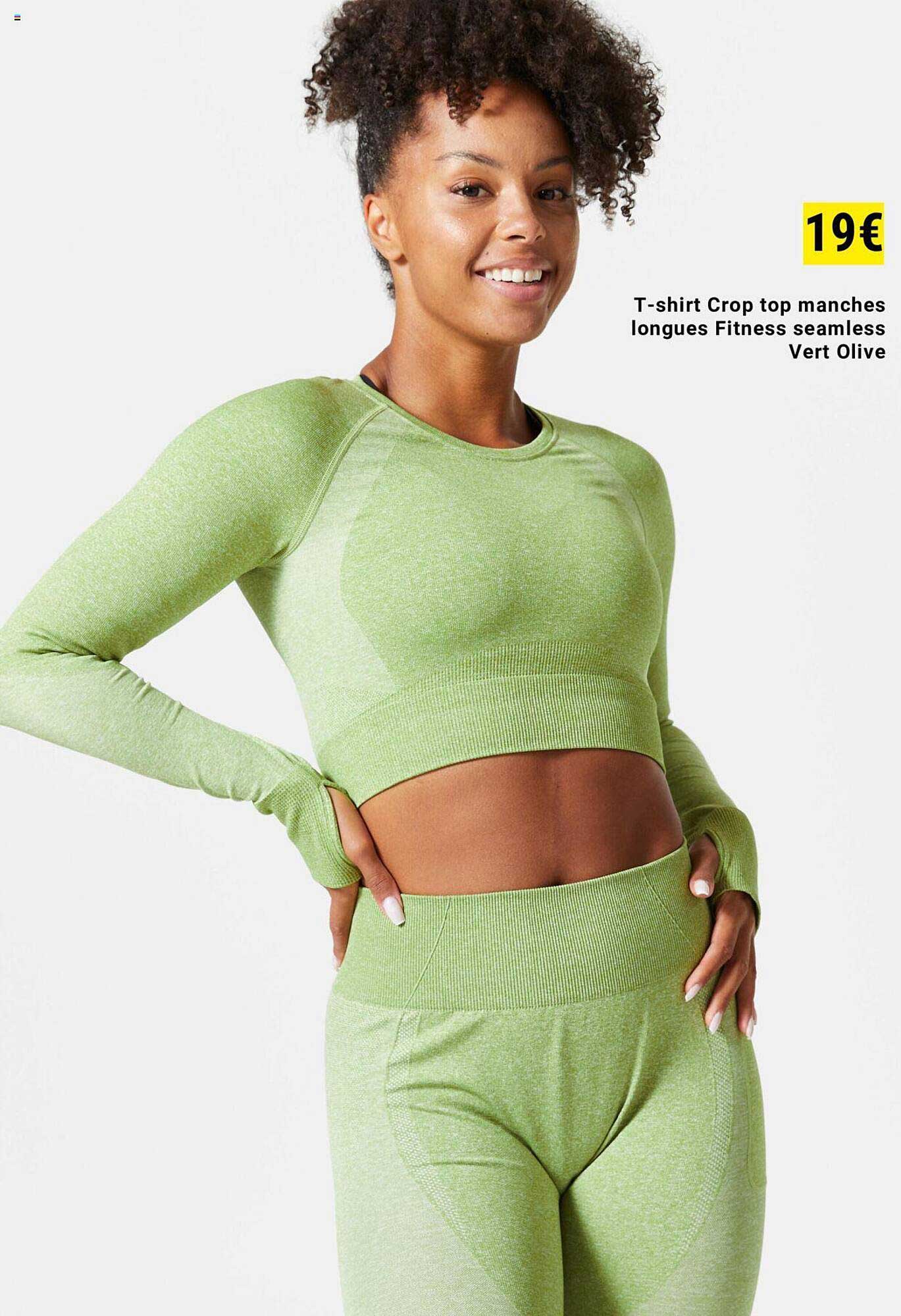 t-shirt crop top manches longues fitness seamless vert olive