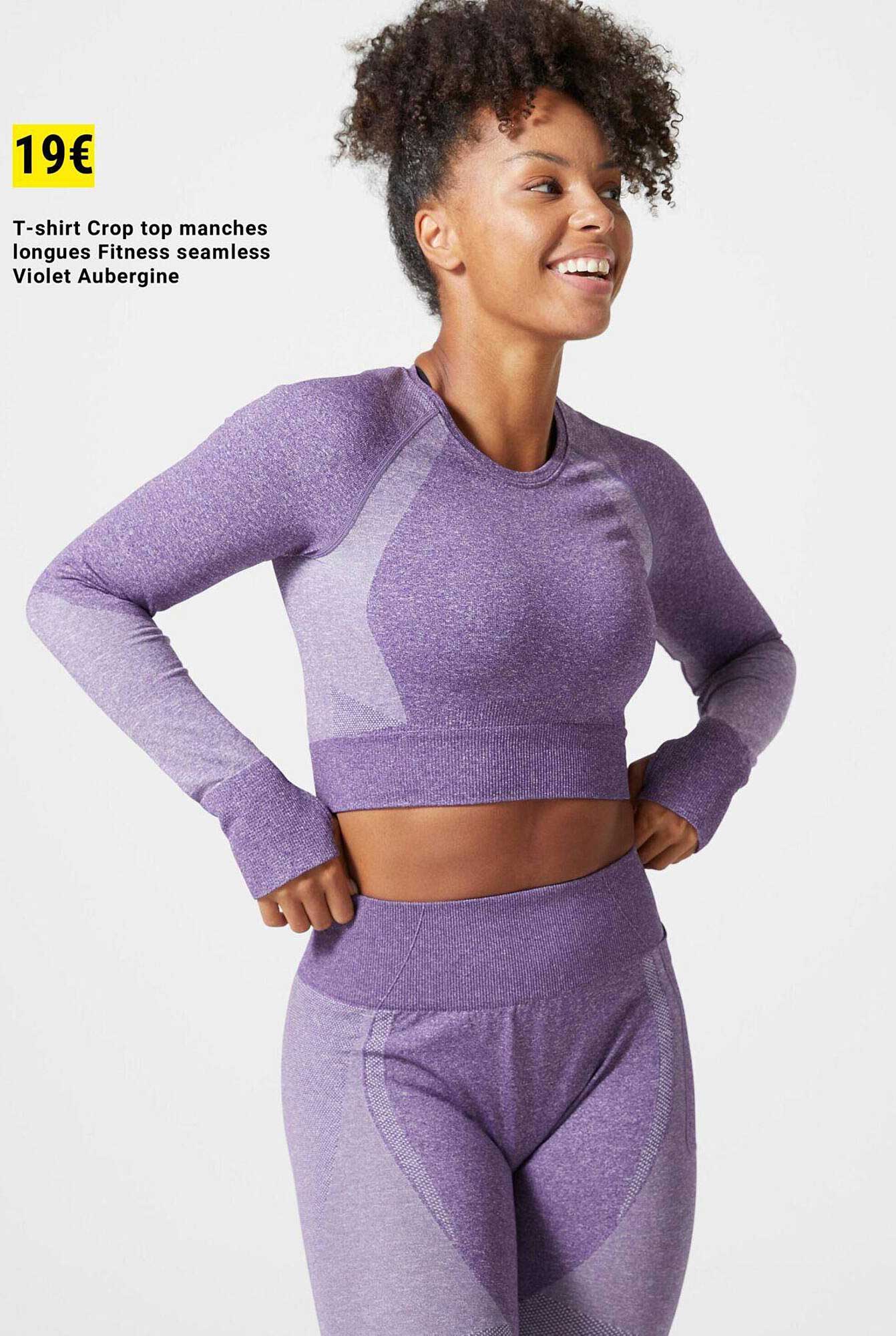 t-shirt crop top manches longues fitness seamless violet aubergine