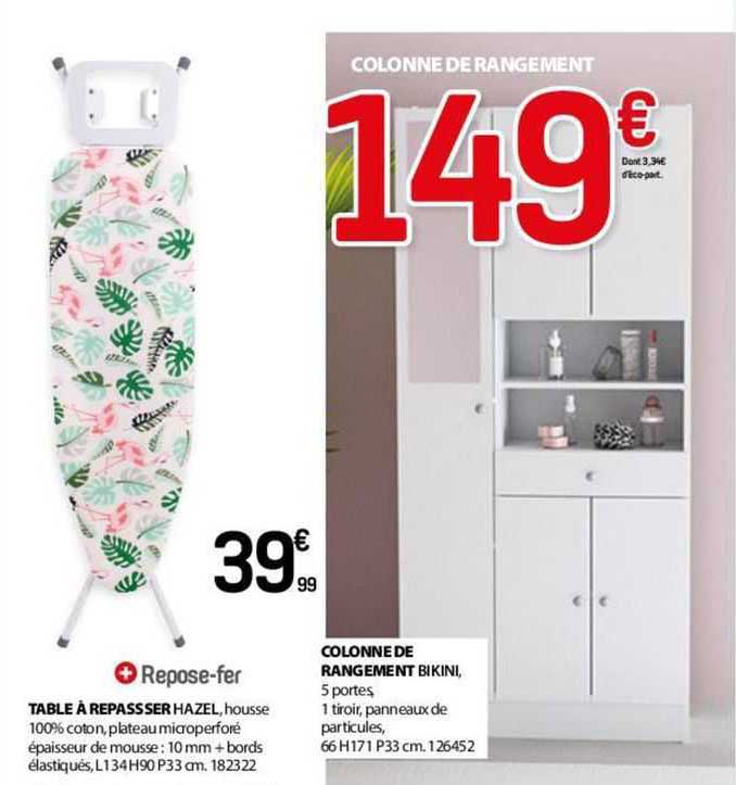 table à repasser hazel, colonne de rangement bikini