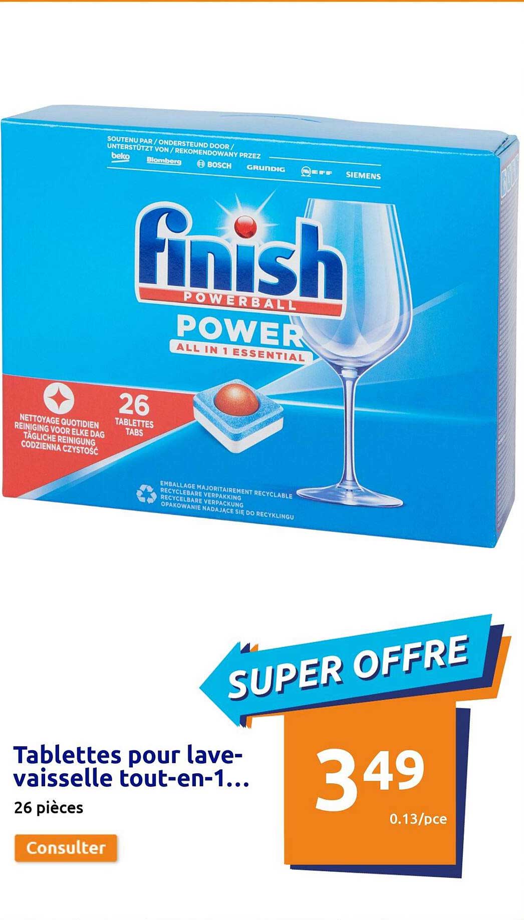 tablettes pour lave-vaisselle tout-en-1 finish