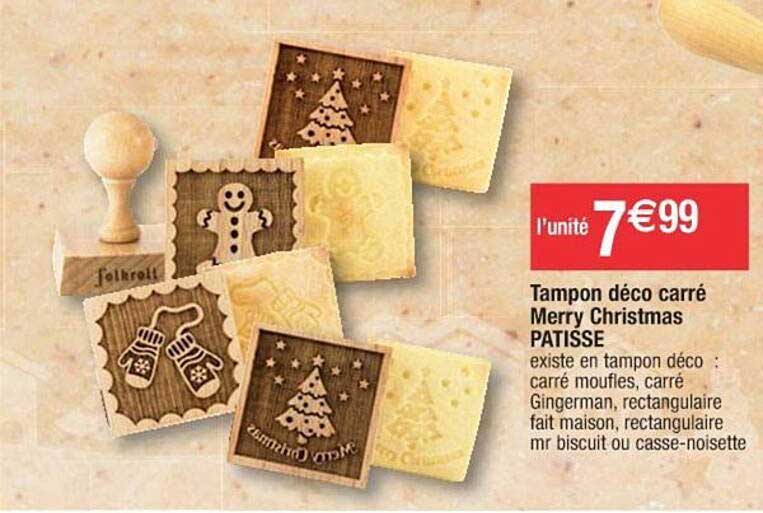 tampon déco carré merry christmas patisse
