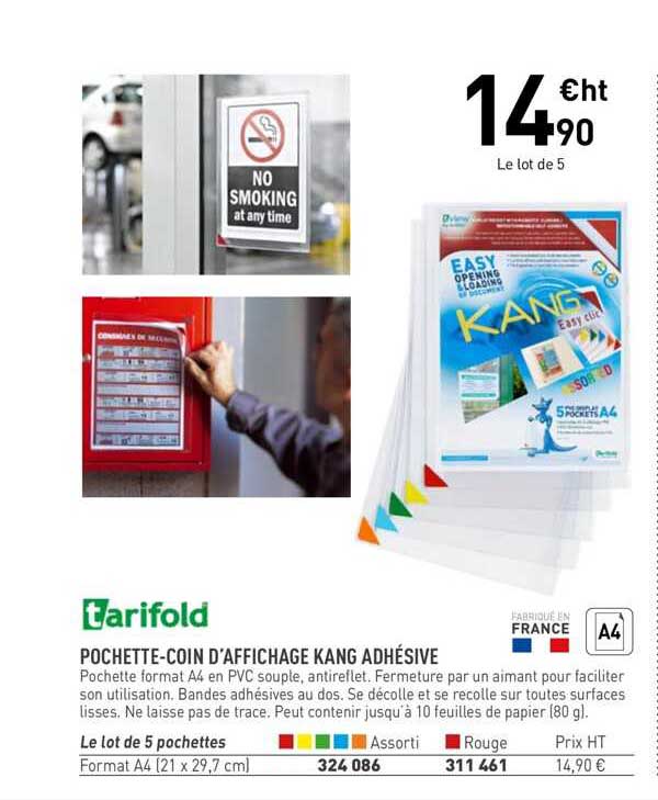 tarifold pochette-coin d'affichage kang adhésive