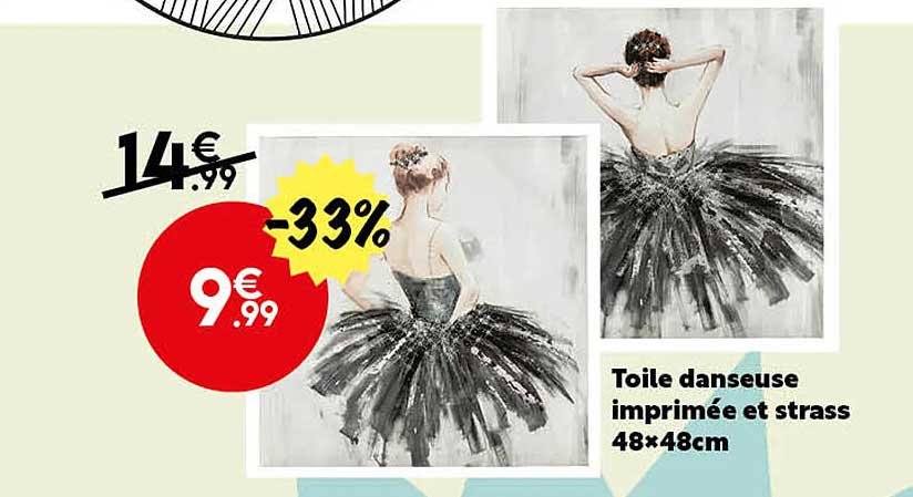 toile danseuse imprimée et strass 48 x  48 cm