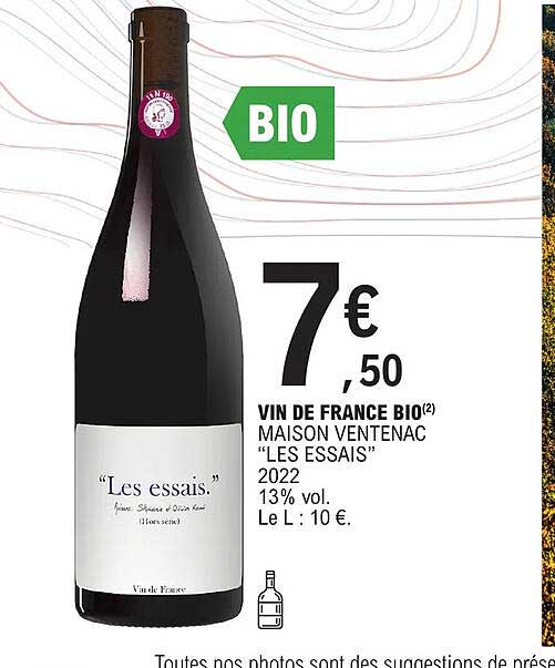vin de france bio maison ventenac "les essais" 2022 13% vol.