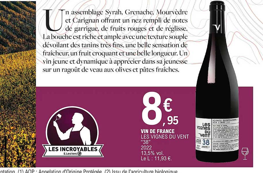 vin de france les vignes du vent "38" 2022
