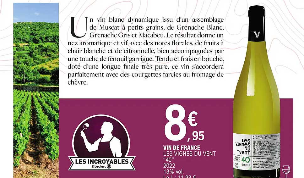 vin de france les vignes du vent "40" 2022