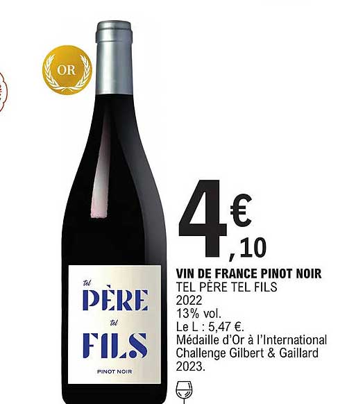 vin de  france pinot noir tel père tel fils 2022 13% vol.