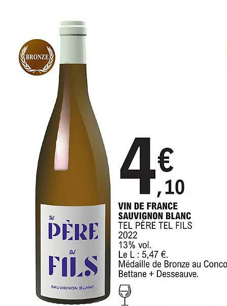 Vin De France Sauvignon Blanc Tel Père Tel Fils 2022