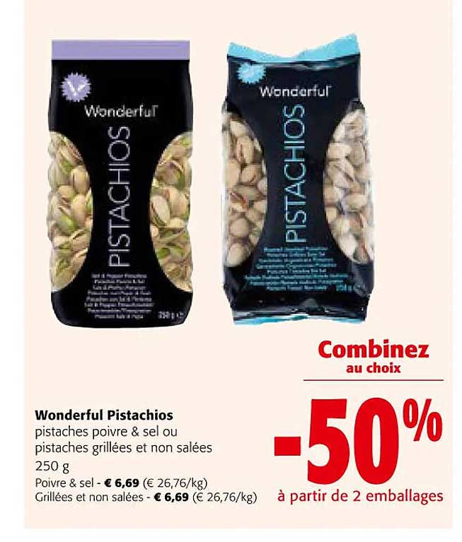 wonderful pistachios pistaches poivre & sel ou pistache grillées et non salées