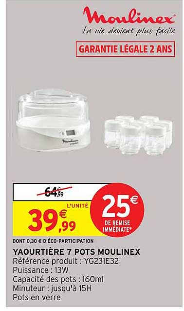 yaourtière 7 pots moulinex
