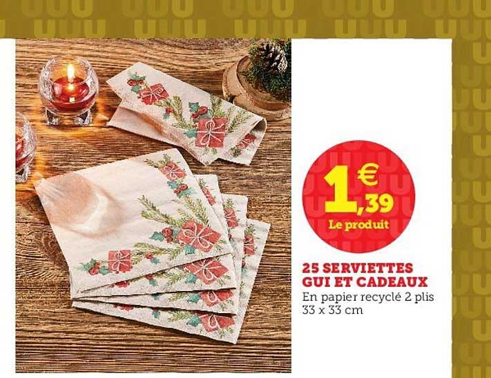 25 Serviettes Gui Et Cadeaux