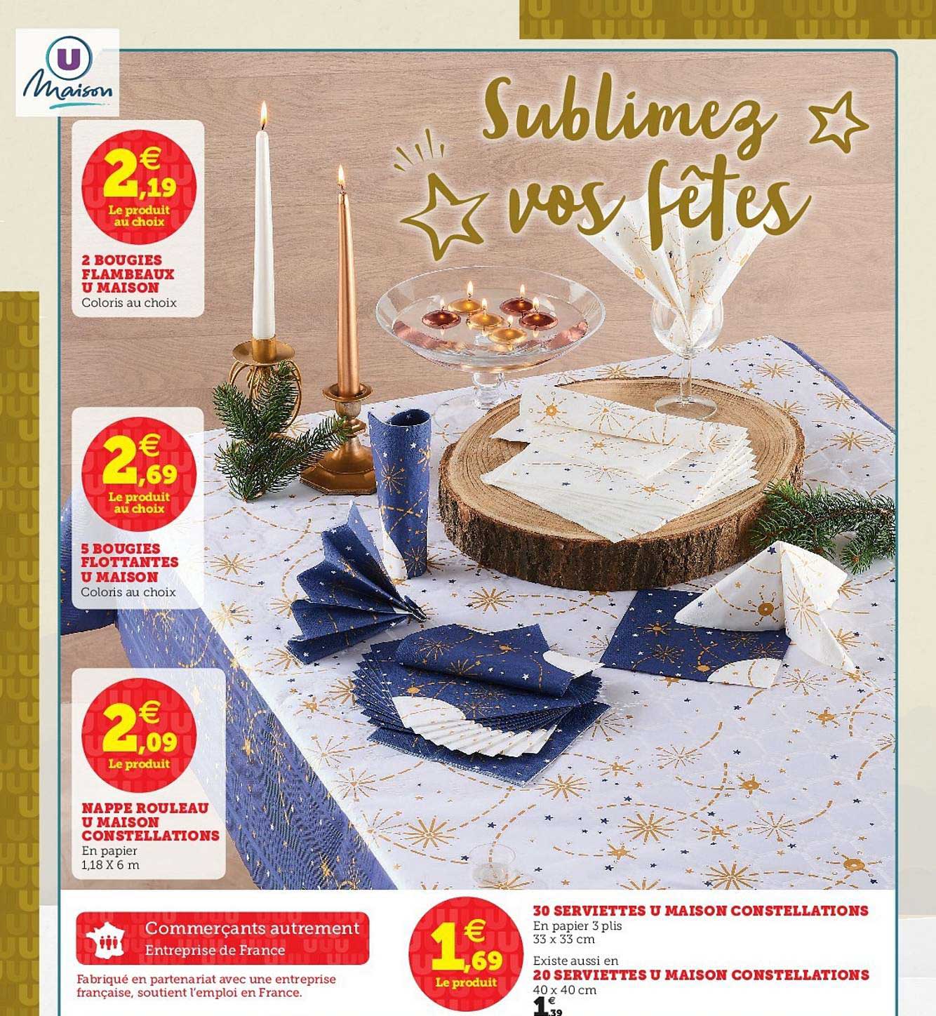 3 bougie flambeaux u maison, 5 bougie flottantes, nappe rouleau, 30 serviettes, 20 serviettes