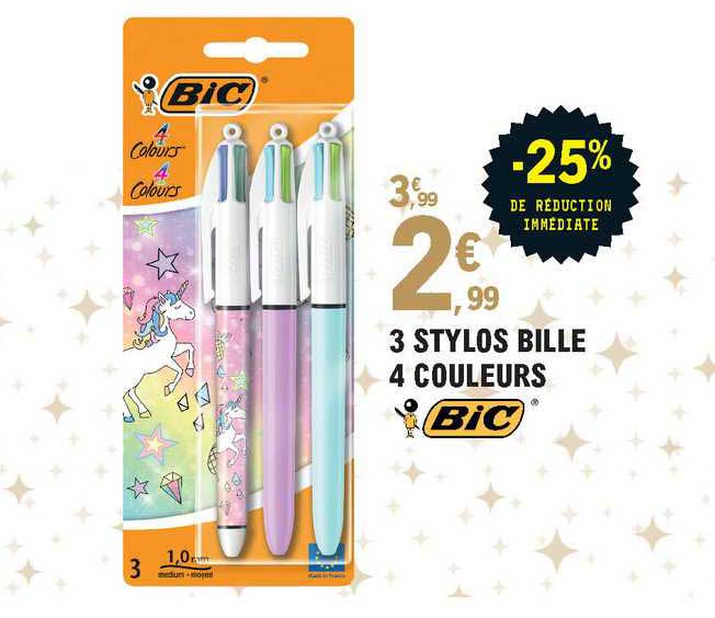 3 Stylos Bille 4 Couleurs Bic