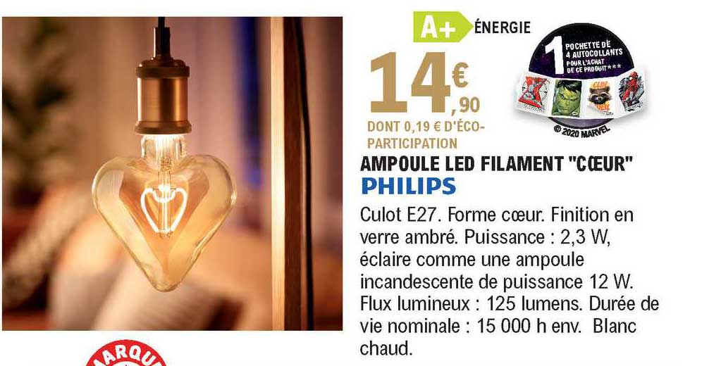ampoule led filament "cœur" philips