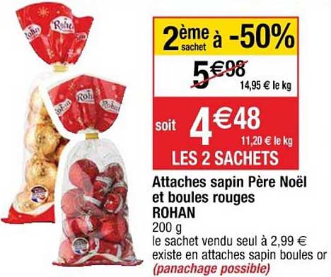 attaches sapin père noël et boules rouges rohan