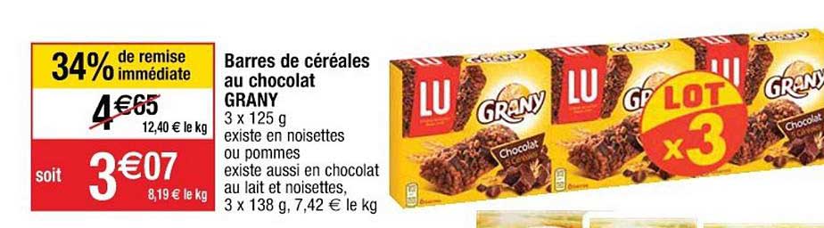 barres de céréales au chocolat grany