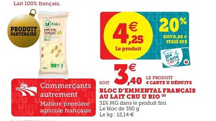Bloc D'emmental Français Au Lait Cru U Bio