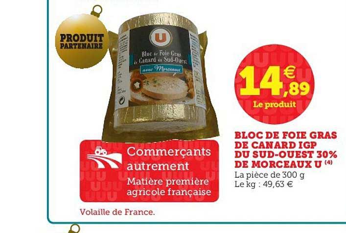 bloc de foie gras de canard igp du sud ouest 30% de morceaux u
