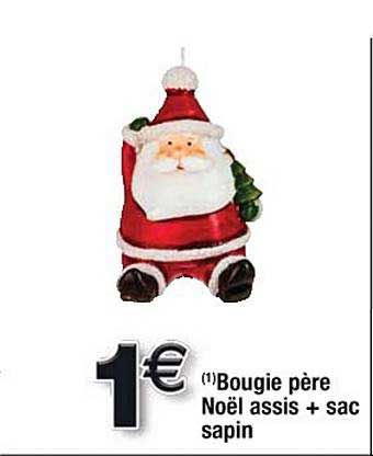 bougie père noël assis + sac sapin