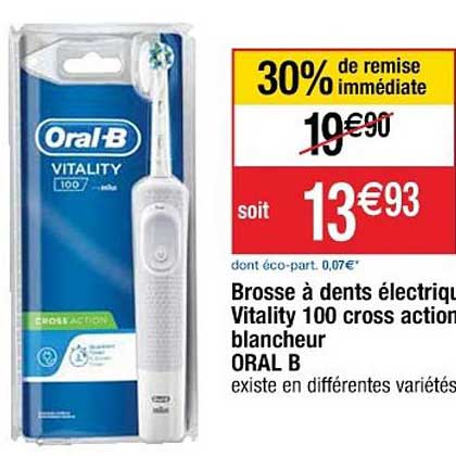 brosse à dents électrique vitality 100 cross action blancheur oral b