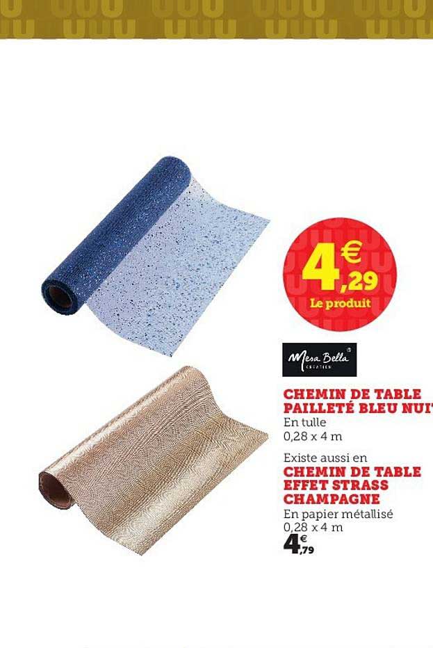 Chemin De Table Pailleté Bleu Nuit, Chemin De Table Effet Strass Champagne