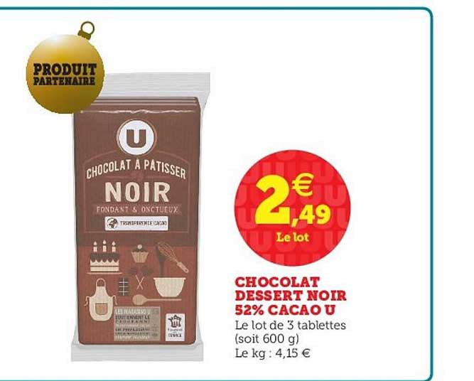 Chocolat Dessert Noir 52% Cacao U