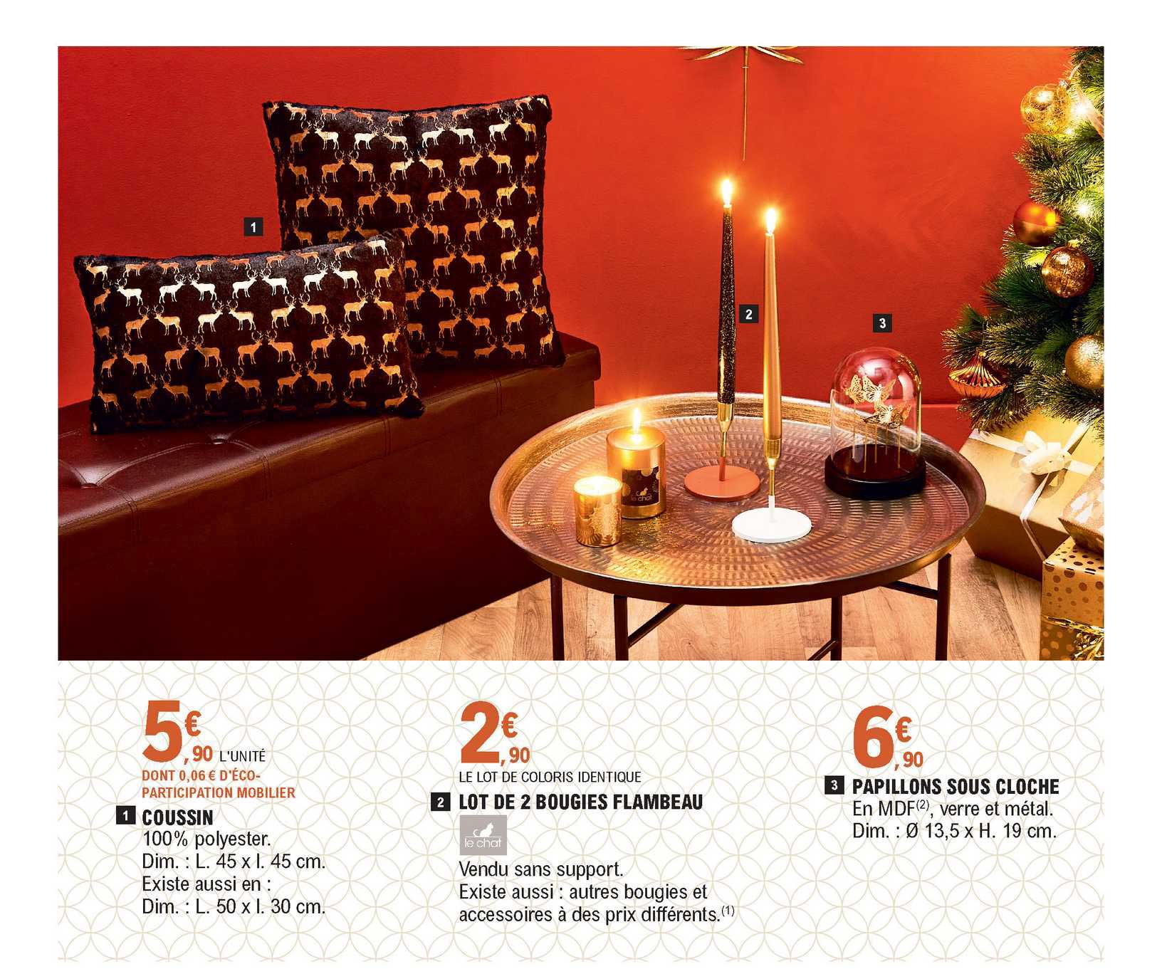coussin, lot de 2 bougies flambeau, papillons sous cloche