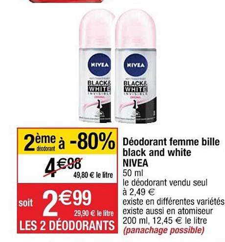 déodorant femme bille black and white nivea