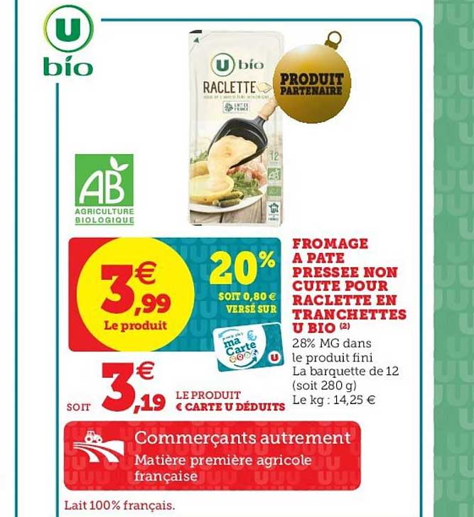 fromage à pâte presse non cuite pour raclette en tranchettes u bio