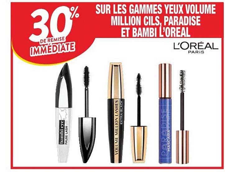 gammes yeux volume million cils, paradise et bambi l'oréal