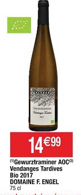 gewurztraminer aoc vendages tardives bio 2017 domaine f. engel
