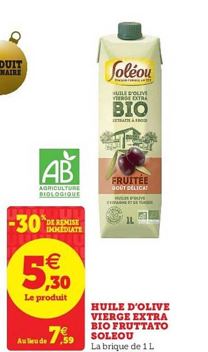 Huile D'olive Vierge Extra Bio Fruttato Soléou -30% De Remise Immédiate