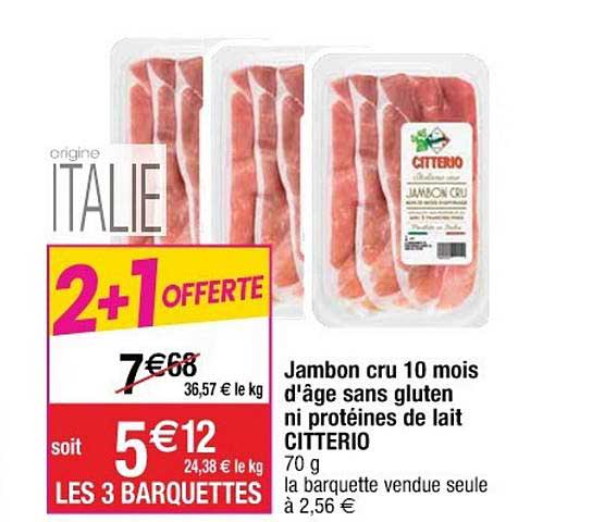 jambon cru 10 mois d'âge sans gluten ni protéines de lait citterio