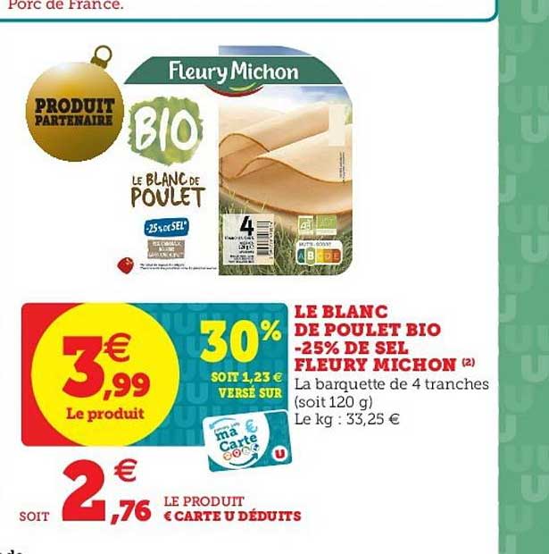 le blanc de poulet bio -25% de sel fleury michon