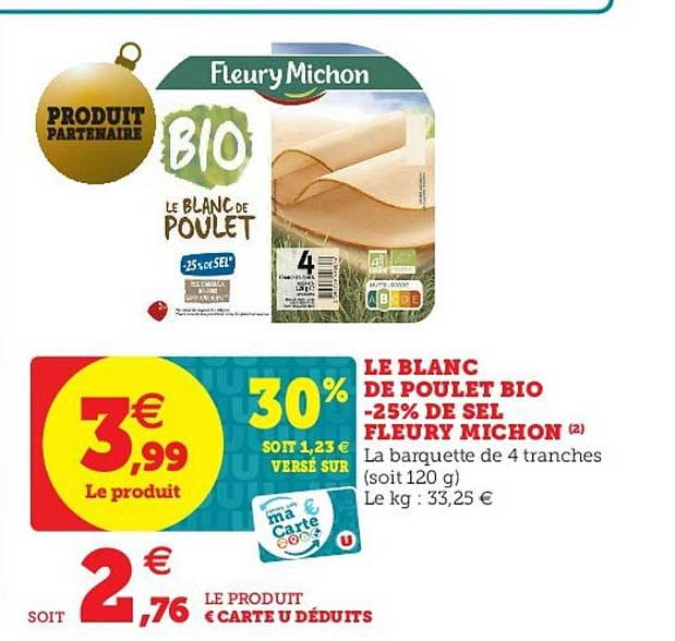 le blanc de poulet bio -25% de sel fleury michon