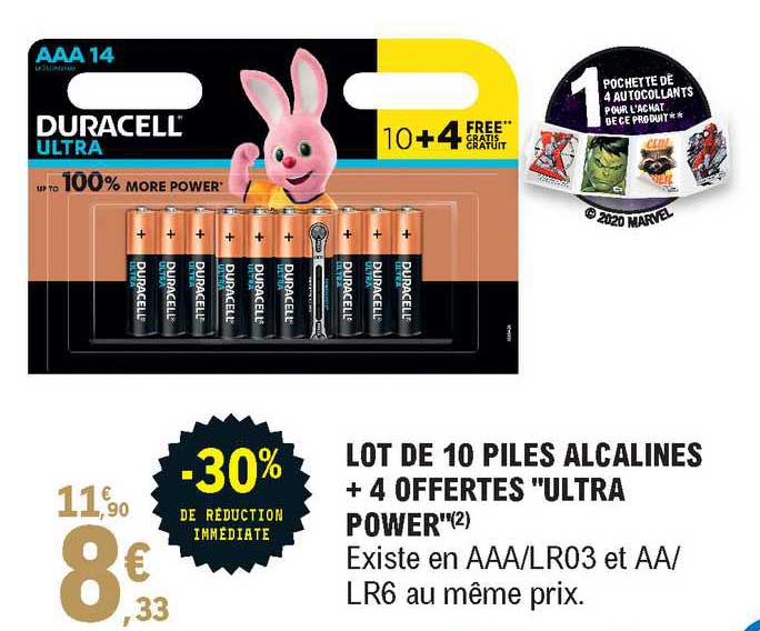 lot de 10 piles alcalines + 4 offertes ultra power