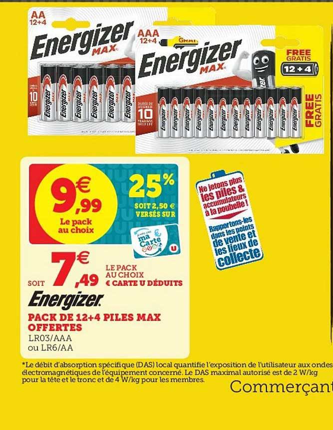 pack de 12+4 piles max offertes