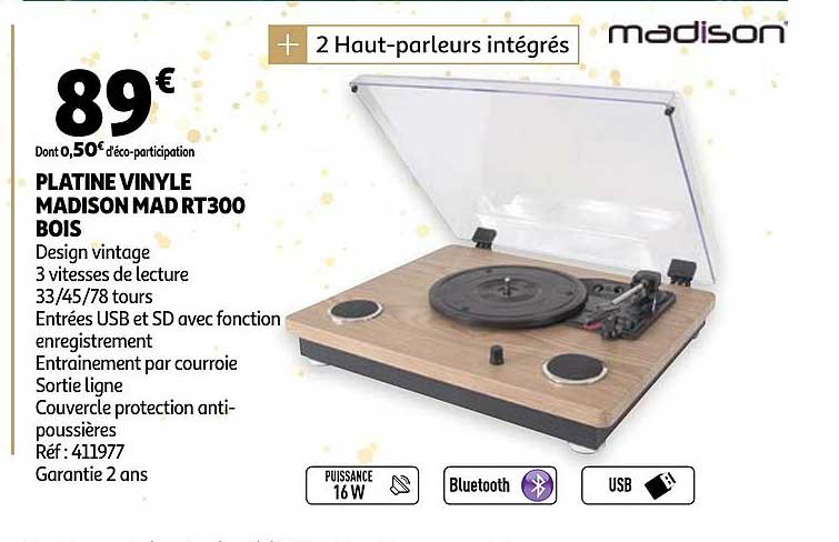 platine vinyle madison mad rt300 bois