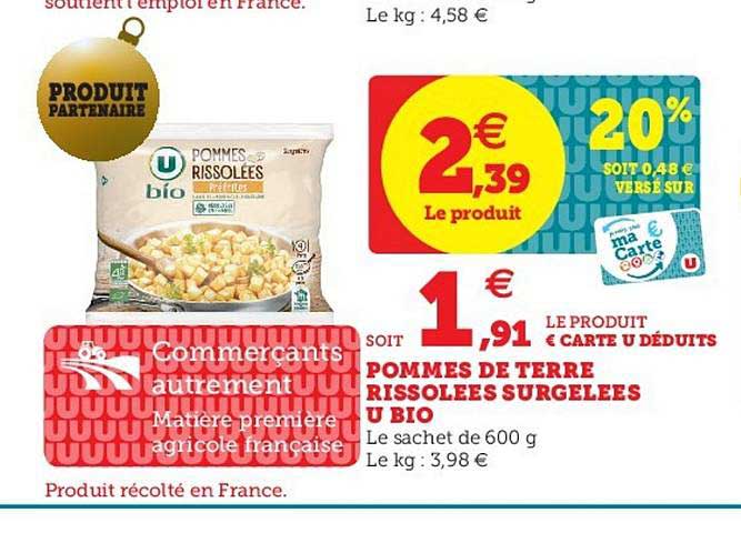 Pommes De Terre Rissolées Surgelées U Bio