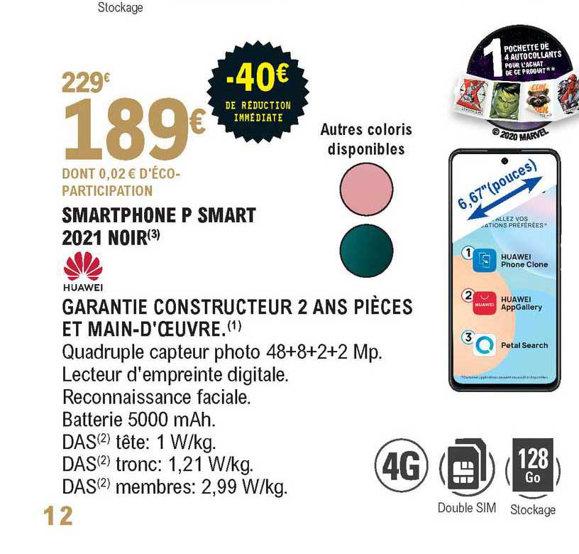 smartphone p smart 2021 noir huawei