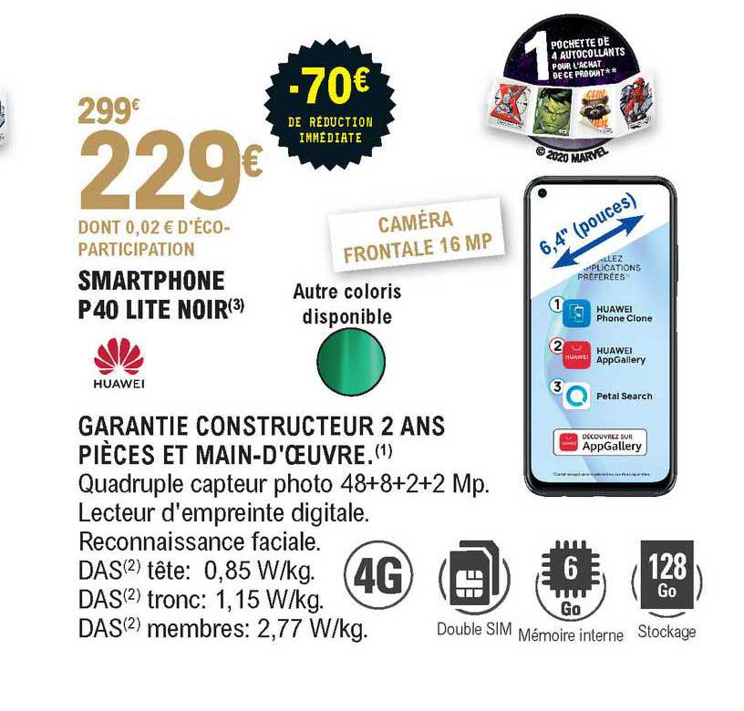 smartphone p40 lite noir huawei