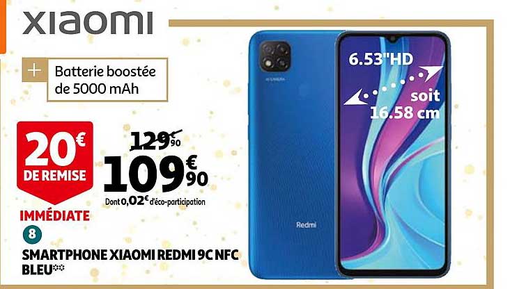 smartphone xiaomi redmi 9c nfc bleu