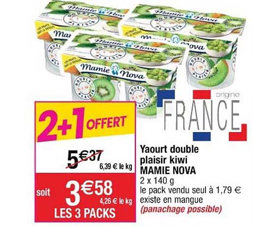 Yaourt Double Plaisir Kiwi Mamie Nova