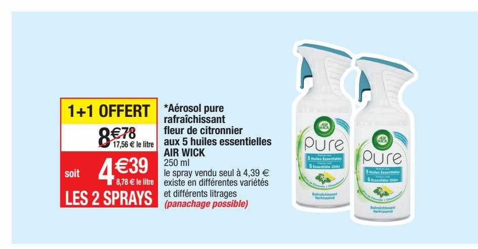 aérosol pure rafraîchissant fleur de citronnier aux 5 huiles essentielles air wick