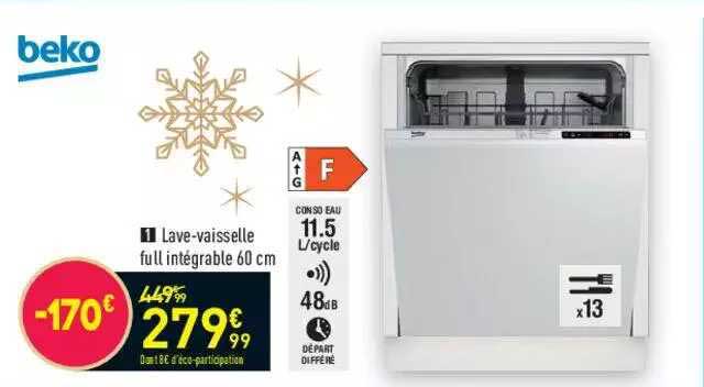beko lave-vaisselle full intégrable 60 cm