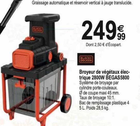 broyeur de végétaux électrique 2800w begas5800 black+decker