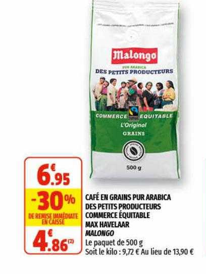 Café En Grains Pur Arabica Des Petits Producteurs Commercé équitable Max Havelaar Malongo