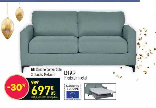canapé convertible 3 places mélania