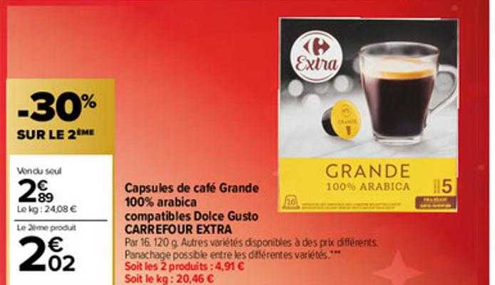 capsules de café grande 100% arabica compatibles dolce gusto carrefour extra