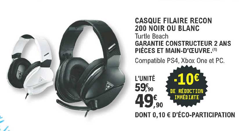 casque filaire recon 200 noir ou blanc